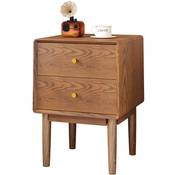 Oliver Solid Wood Nightstand, Bedside Tables with High Stool Leg